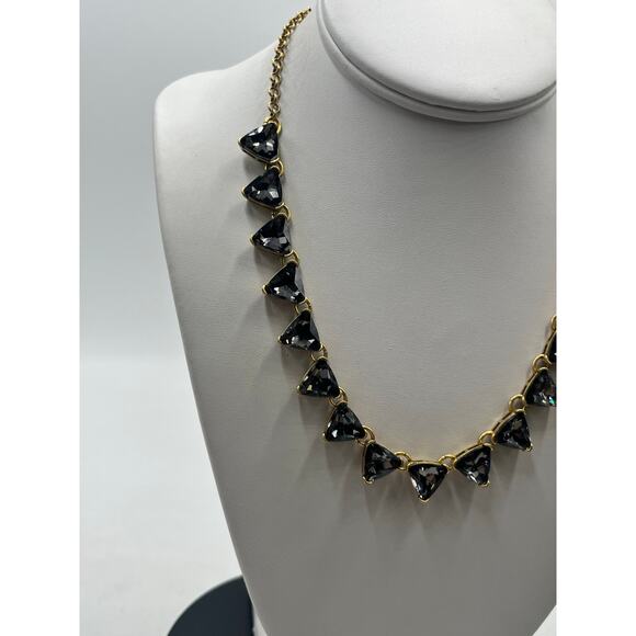 J. Crew Dark Gray Crystal Triangle Deco Style Gold Tone Collar Necklace - Picture 3 of 10